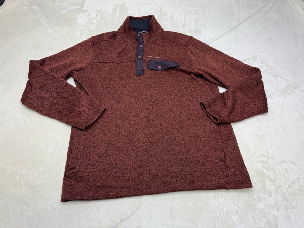 Eddie Bauer Jacket Mens Large Red Coat Pullover Jacket Fleece Snap Button