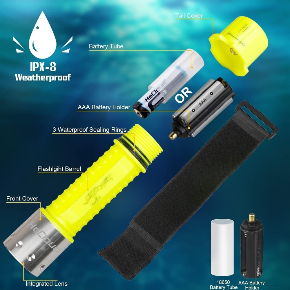 Waterproof Dive Flashlight 3 Modes Charger