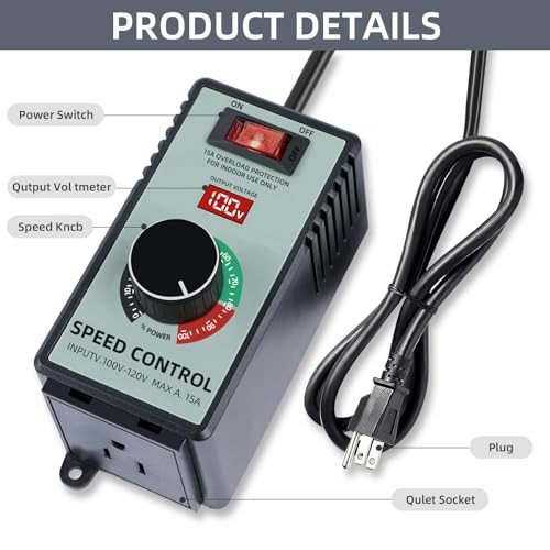 AC Motor Speed Controller 120V 15A, Variable Fan Speed Controller with LED