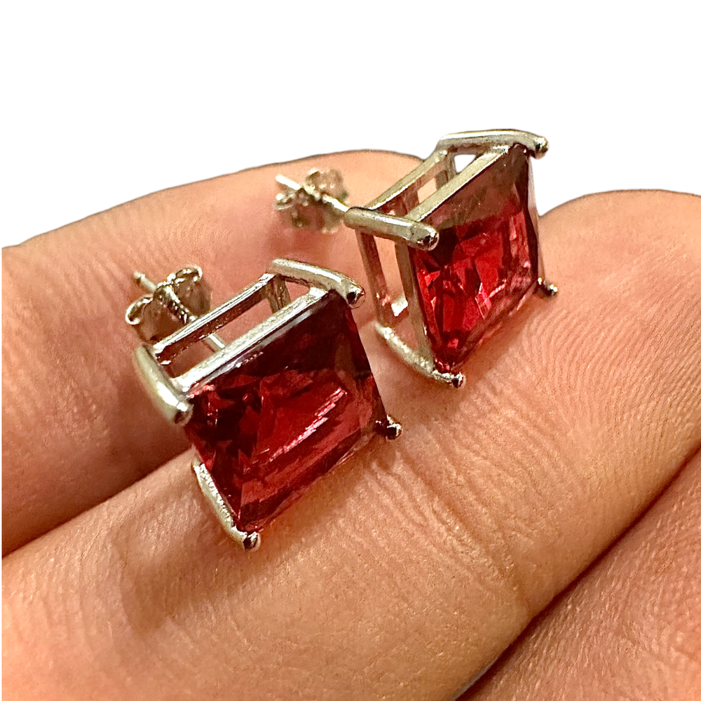 Ruby Stud Earrings Sterling Silver 925 8MM Stud Earrings for Women lab-created