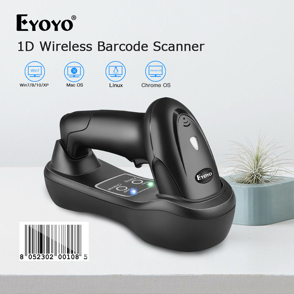 Eyoyo Wireless Barcode Scanner 1D Laser Warehouse Library Inventory Code Scanner