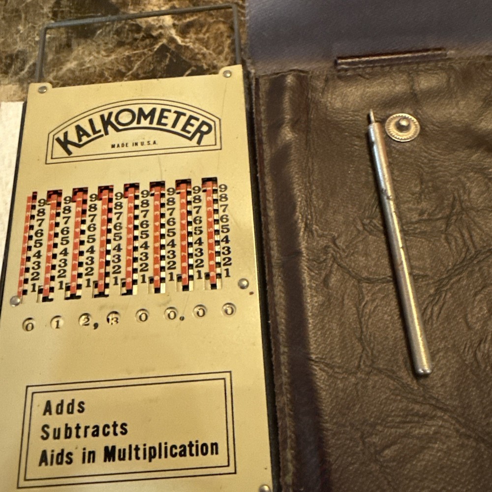 Vintage Kalkometer Pocket Adding Machine With Case + Original Instructions