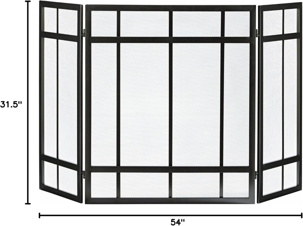 Decorative Fireplace Screen Mission Style 3 Panel Hearth Protection Screen