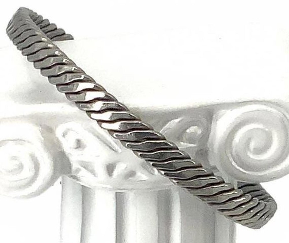 Vintage Silvertone Twisted Cable Cuff Bracelet Minimalist Boho Stackable Bangle