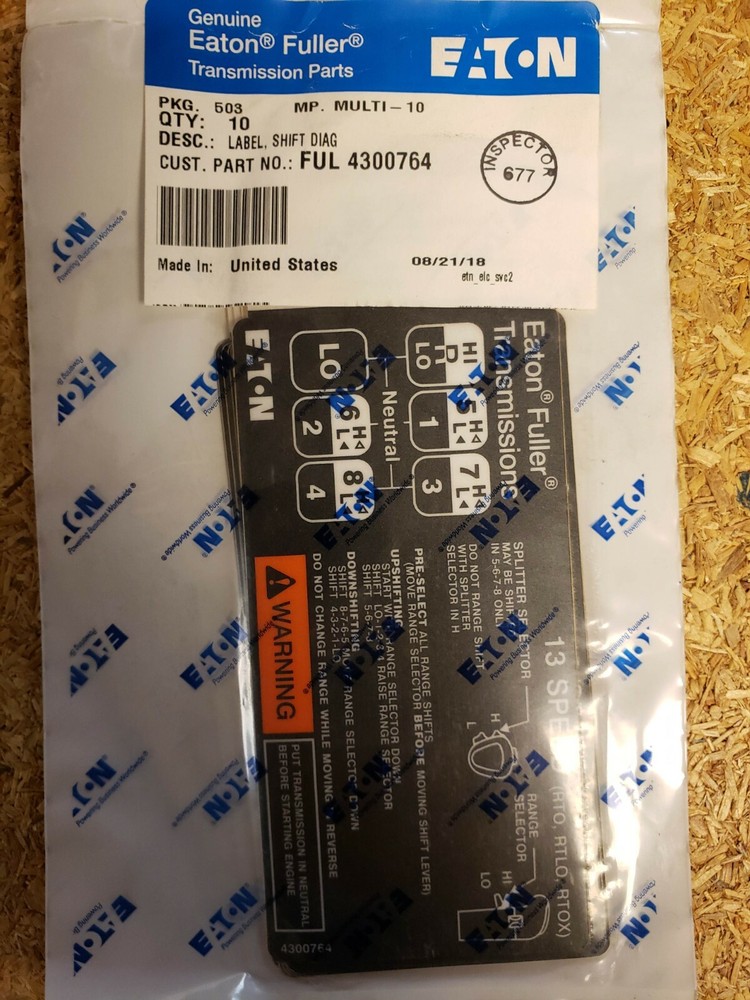 FUL 4300764 FULLER 13 SPEED TRANSMISSION SHIFT LABEL