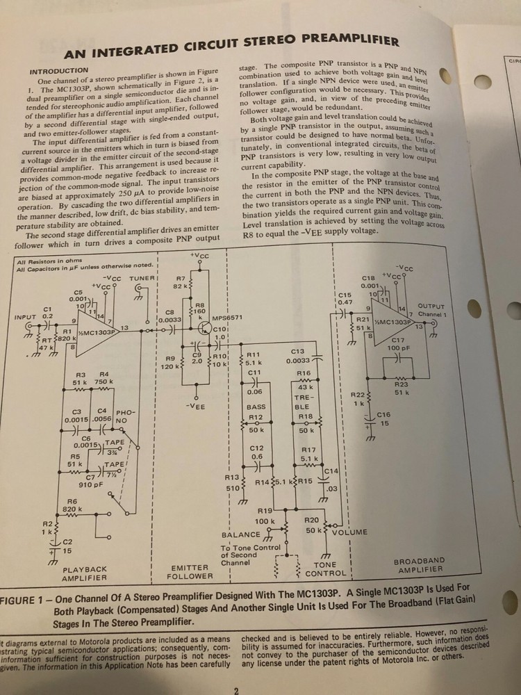 Motorola Electronics Manual Diagram Reference AN-420 Stereo Preamplifier