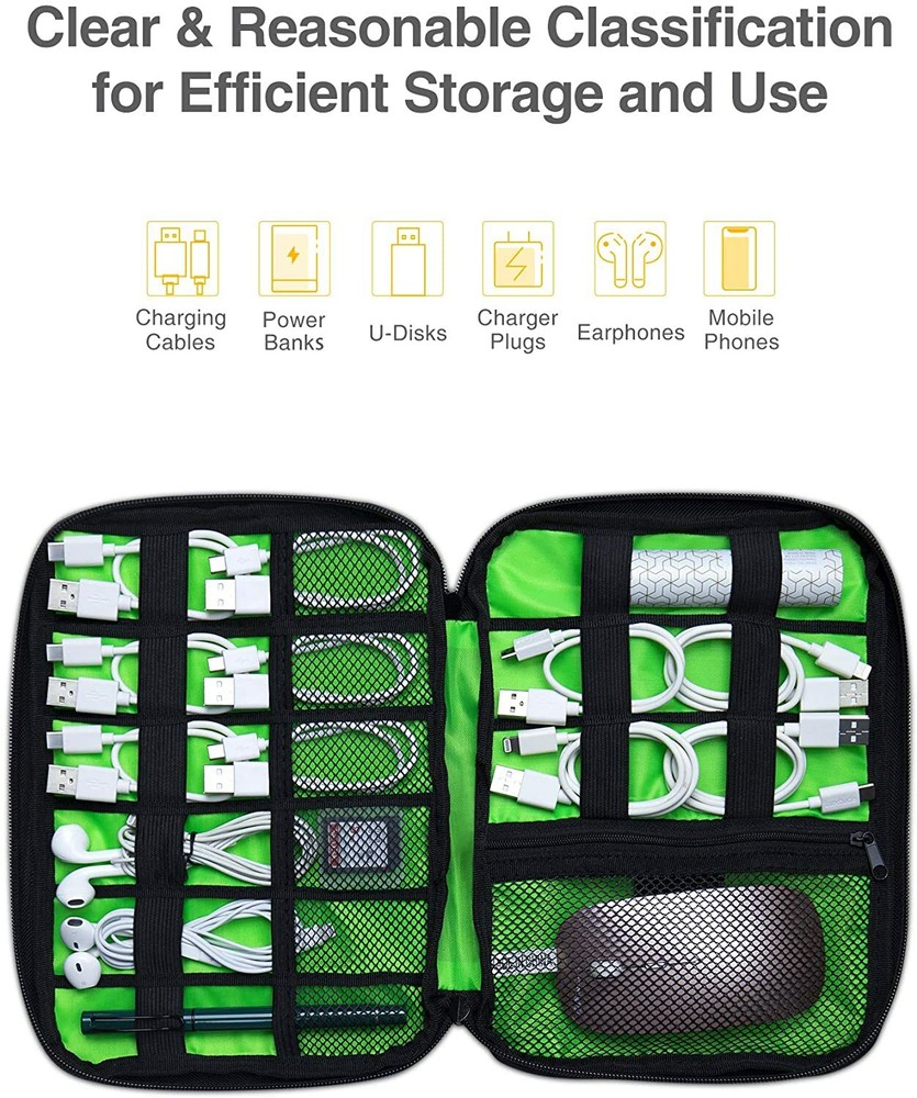 Universal Protective Travel Case for Small Electronics cable Accessories - Black