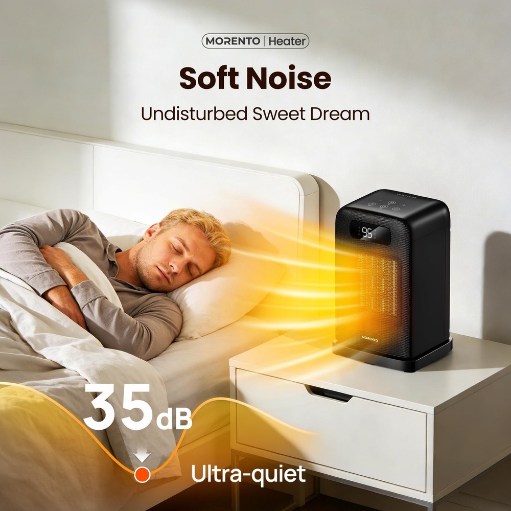 MORENTO Space Heater, 70° Oscillation, LED Display, 12H Timer, Thermostat,