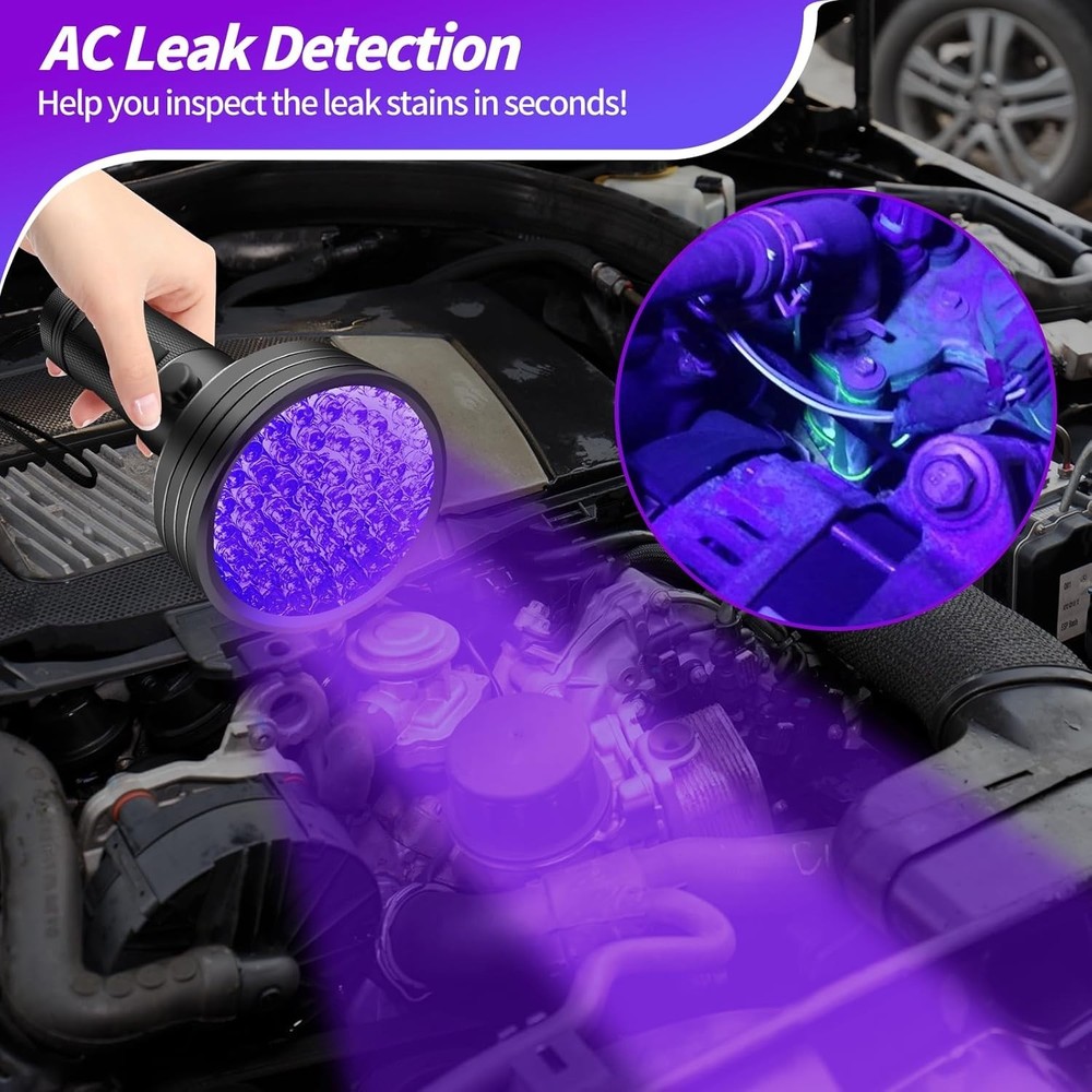 Pro AC UV Dye Leak Detector Flashlight Kit with Protective Glasses - 12.3W