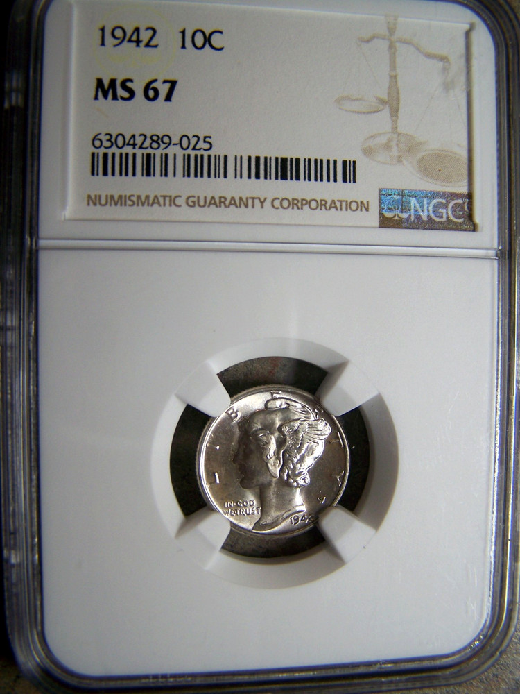 1942 Mercury Dime ~ NGC MS67 ~ Bright White