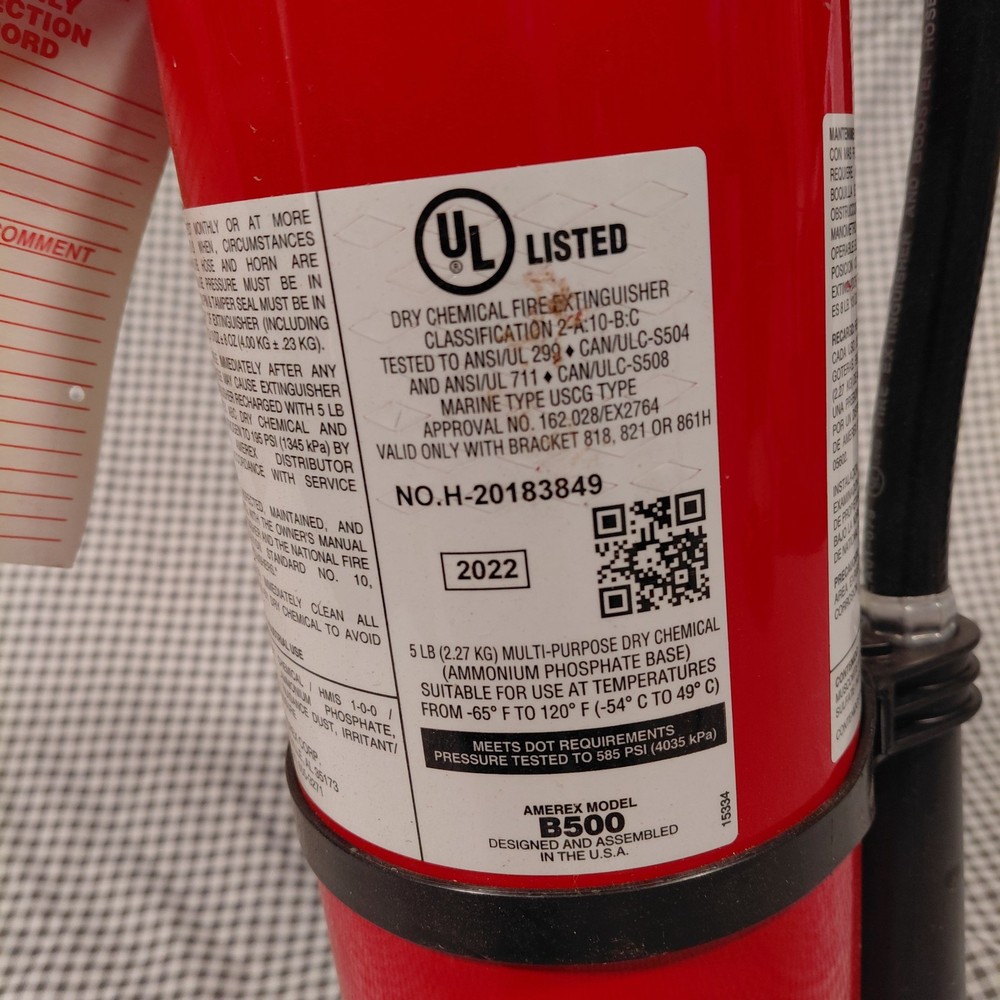 Amerex 5lb Fire Extinguisher W/ Service Tags Model B500 **SEE NOTES ON SHIPPING*