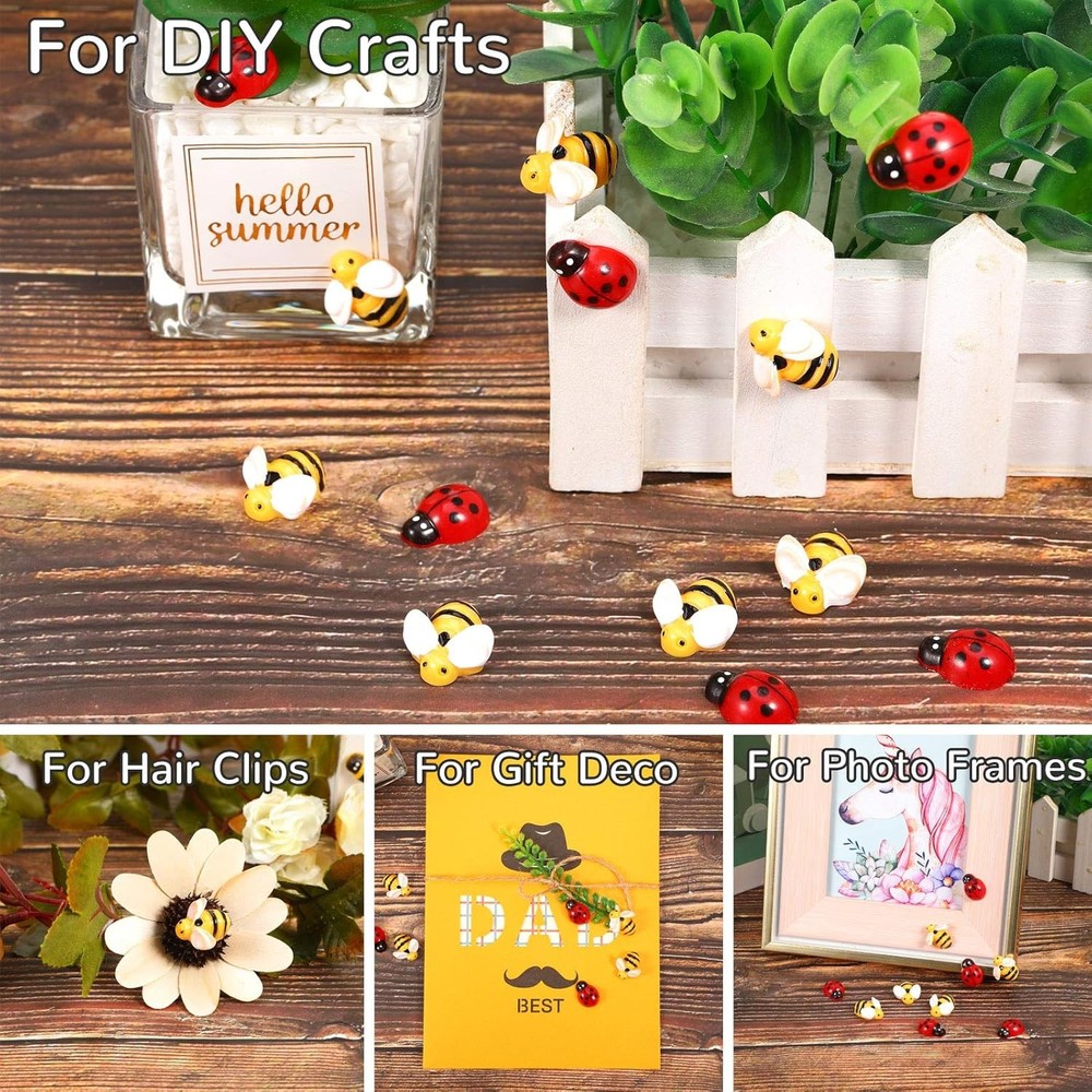 50 Pieces Tiny Resin Bees Ladybugs, Including 25 Pieces Tiny Resin Bee and 25...
