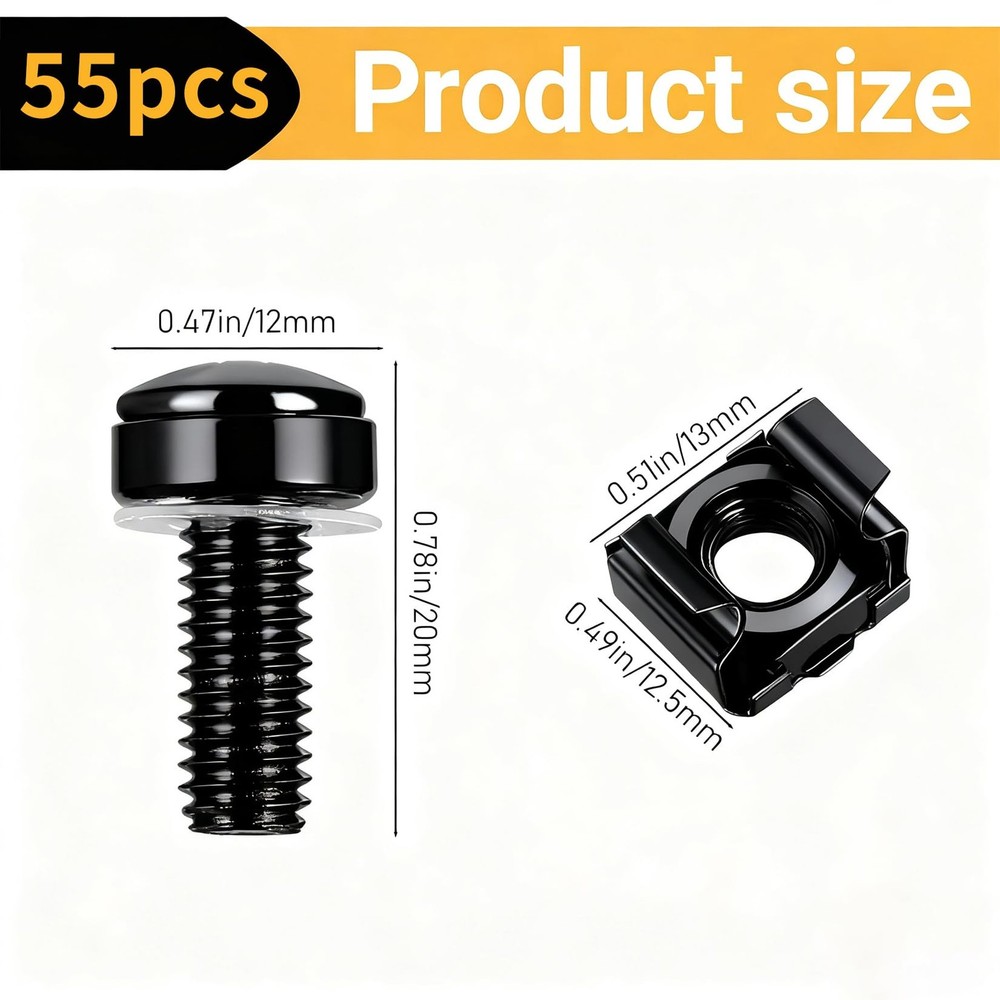 110 Pcs/55 Set Rack Mount Screws and Cage Nuts for Rack Mount Server Cabinet,...