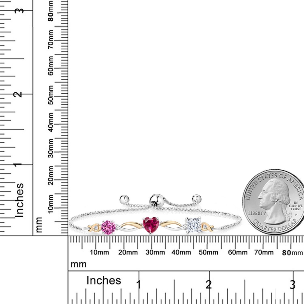 925 Silver and 10K Yellow Gold Pink Created Sapphire Created Ruby Moissanite