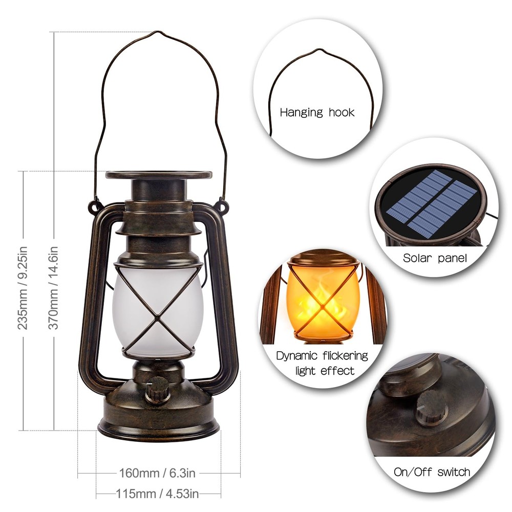 Solar Lantern Outdoor Hanging Lights Dancing Flame Led 2pack, Bronze
