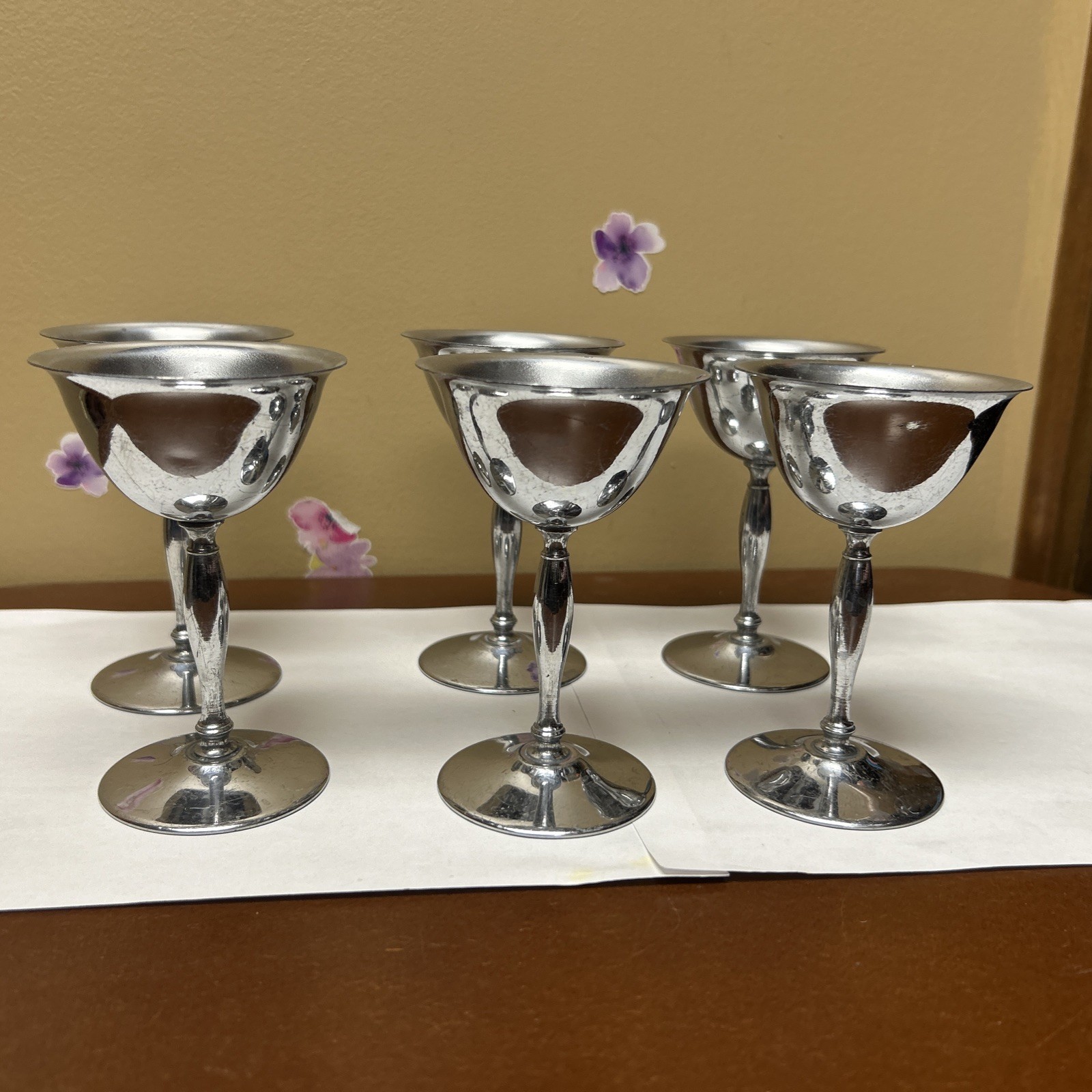 6 Stainless/Chrome-Wine/Champagne Goblets-READ