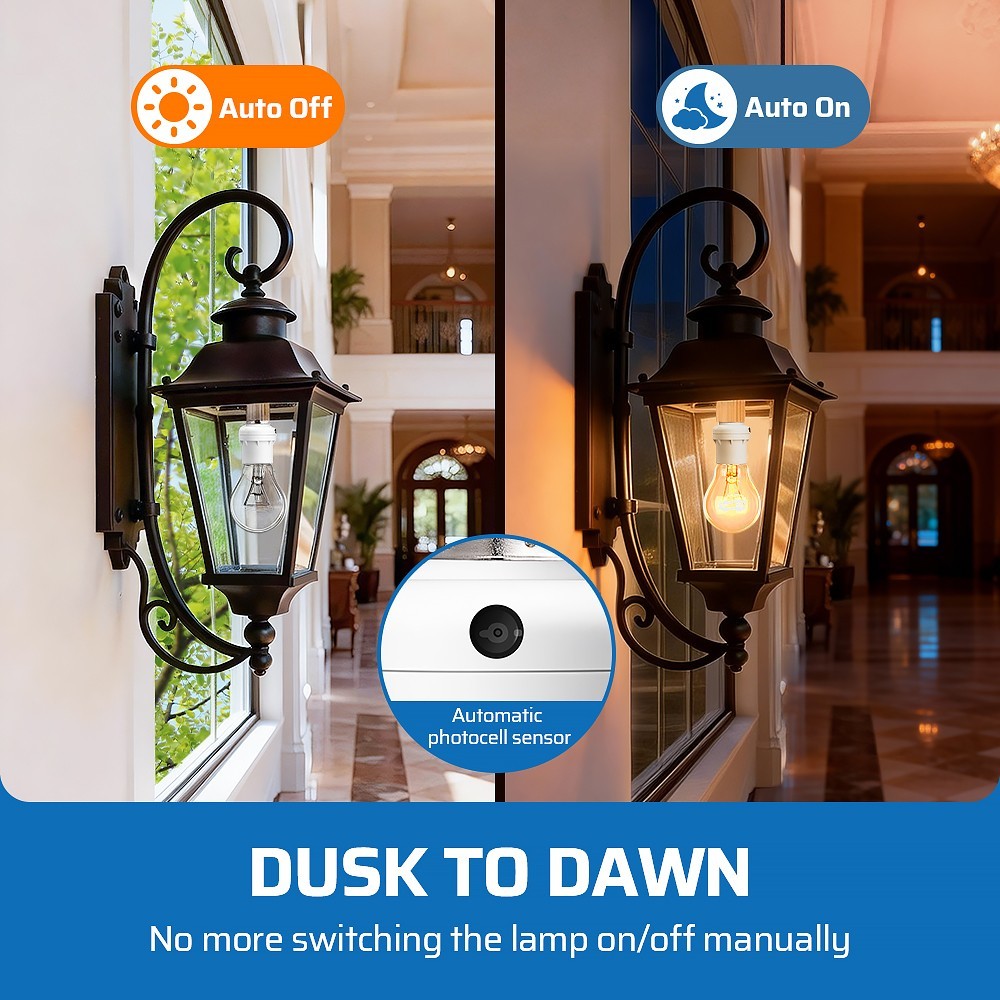 DEWENWILS Dusk to Dawn Light Sensor Socket E26, Auto On/Off Photocell, 100W