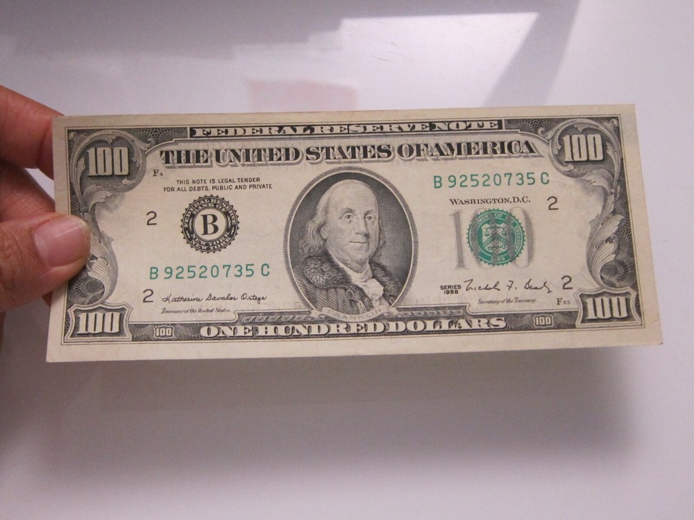1988 $100 Printing Error on Back #B92520735C