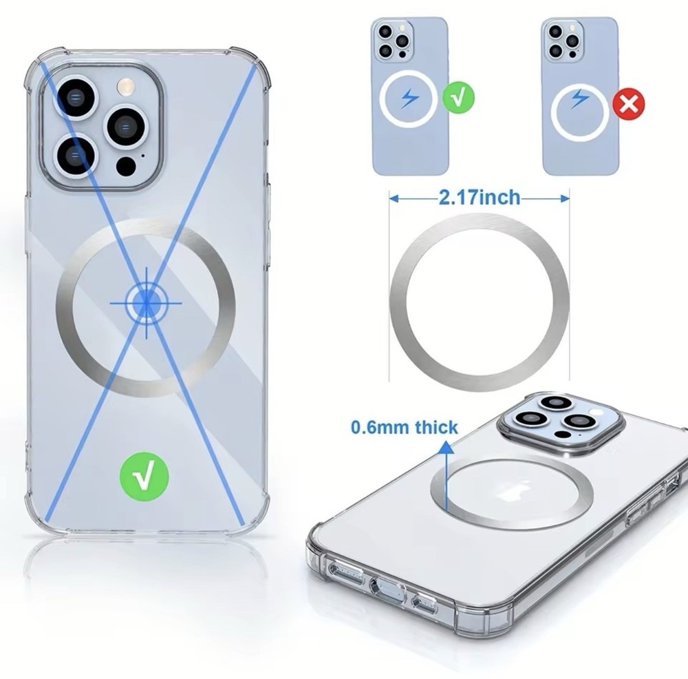 (White) 2 Pack Magnetic Plate Ring Universal Stickers Support Wireless Charger