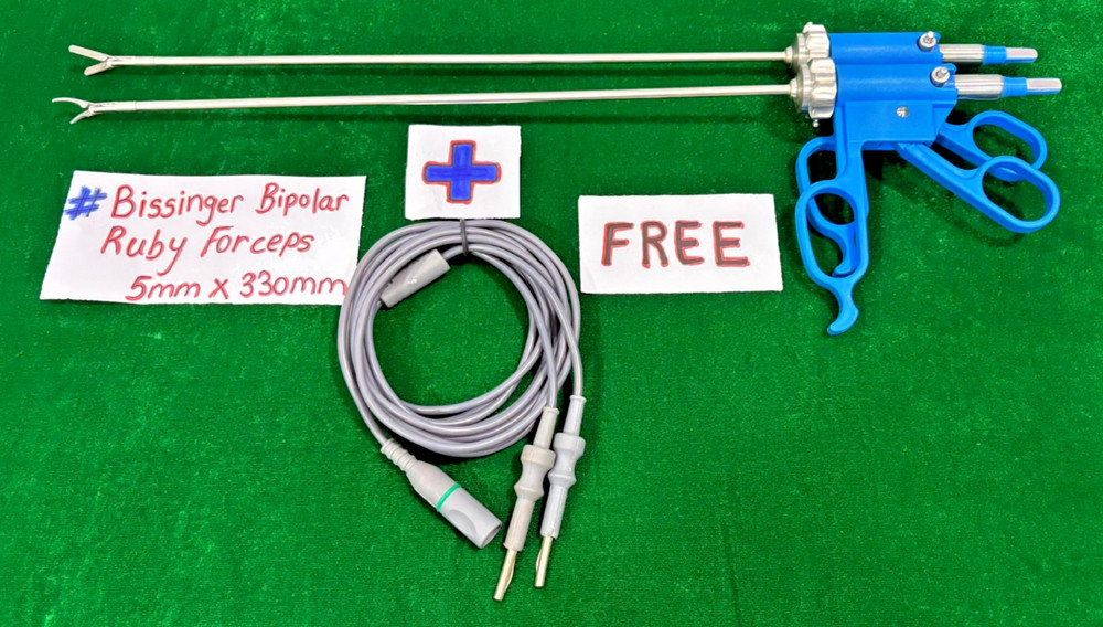 2pc Laparoscopic Bissinger Bipolar Ruby & Maryland Forceps 5mmx330mm with Cable