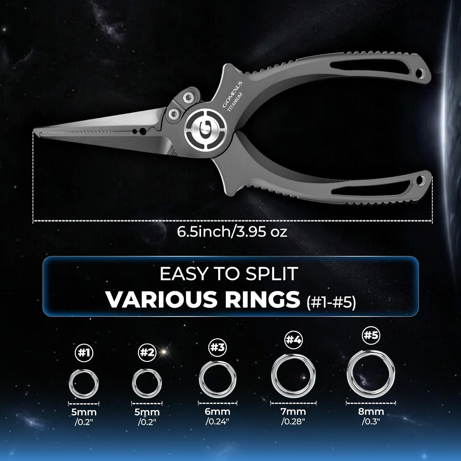 Gomexus 6.5 inch Titanium Fishing Plier 100% Saltwater Rustproof Split Ring Nose