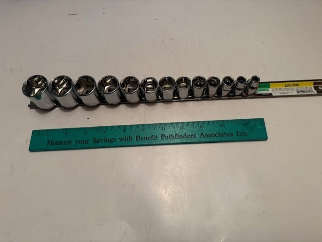 CHROME VANADIUM 13PC SAE 3/8" DRIVE - 6 POINT STANDARD SOCKET SET + RAIL