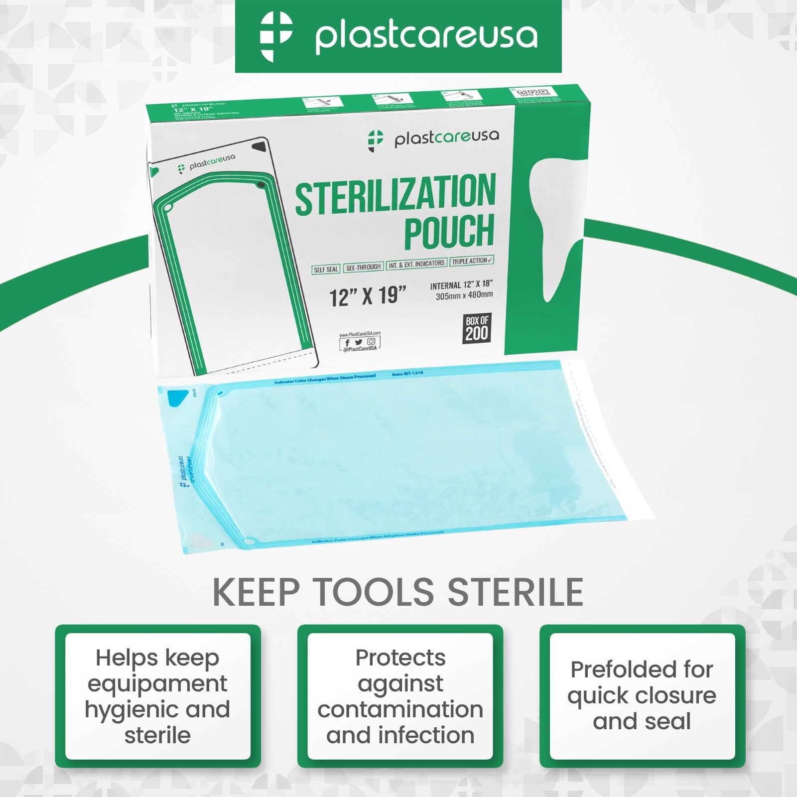 200 12" x 19" Large Self-Sealing Sterilization Pouches Sterilizer Bag Autoclave