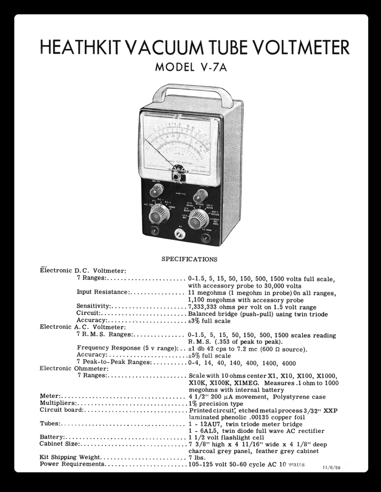Heathkit Vacuum Tube Voltmeter Model V-7A Assembly Manual: 32 Pages