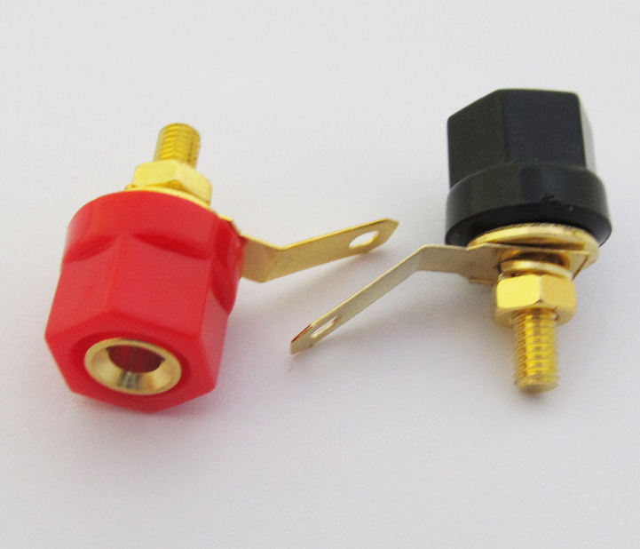 2pcs Small Hex Head Gold Speaker Binding Post 4mm Banana Jack Audio Connector