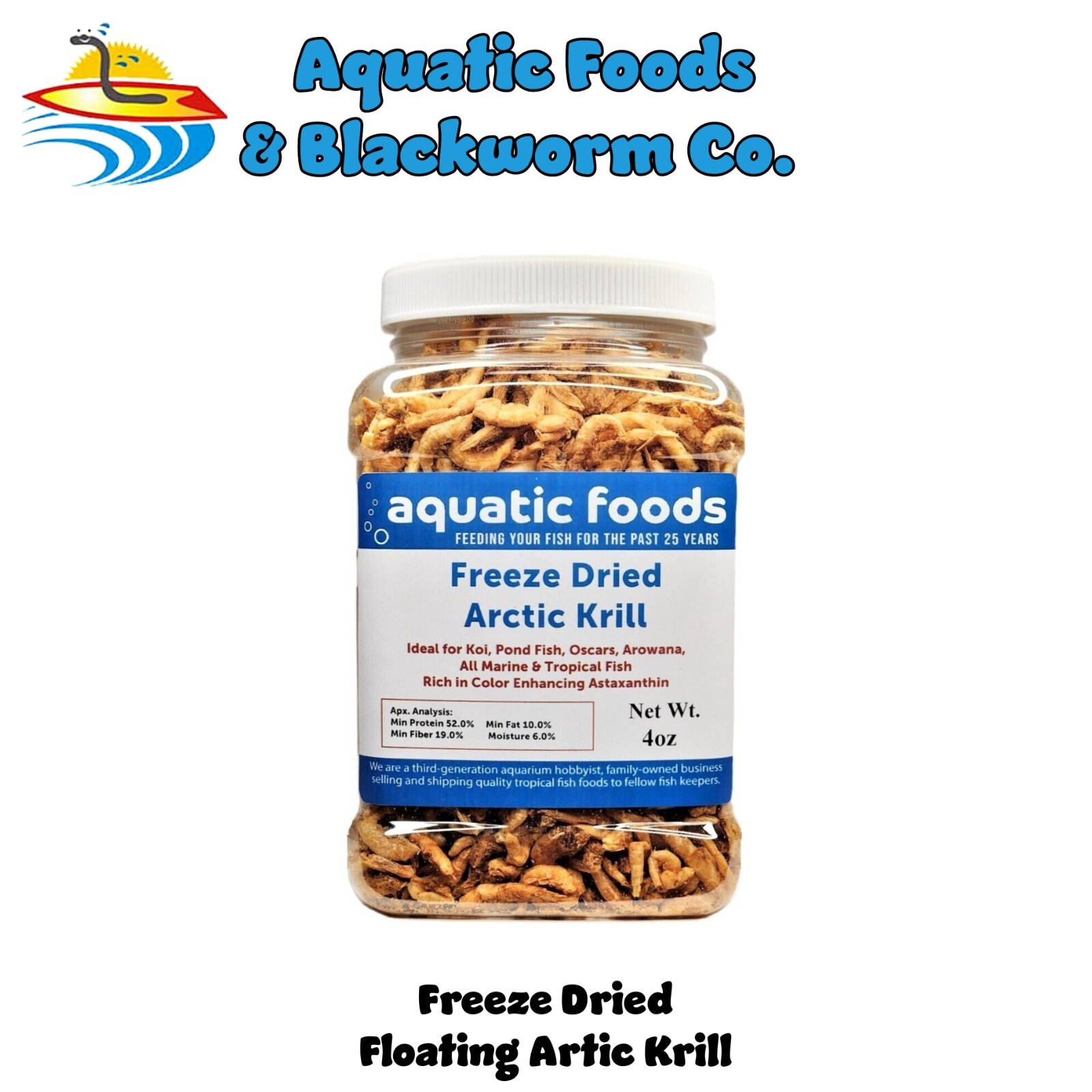 Krill -Freeze Dried Arctic Krill for All Tropicals, Marines, Koi, Turtles. Jar