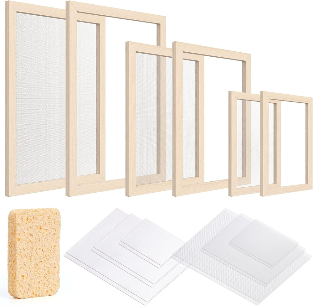 3 Pieces Paper Making Frame Kit, Papermaking Mould and Deckle with Mesh, Absorbe