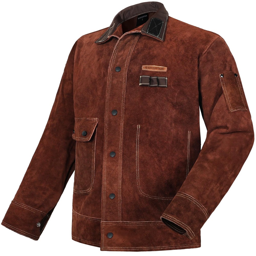 Leather Welding Jacket, Heavy Duty Welder Jackets with Flame Resistant Split ...