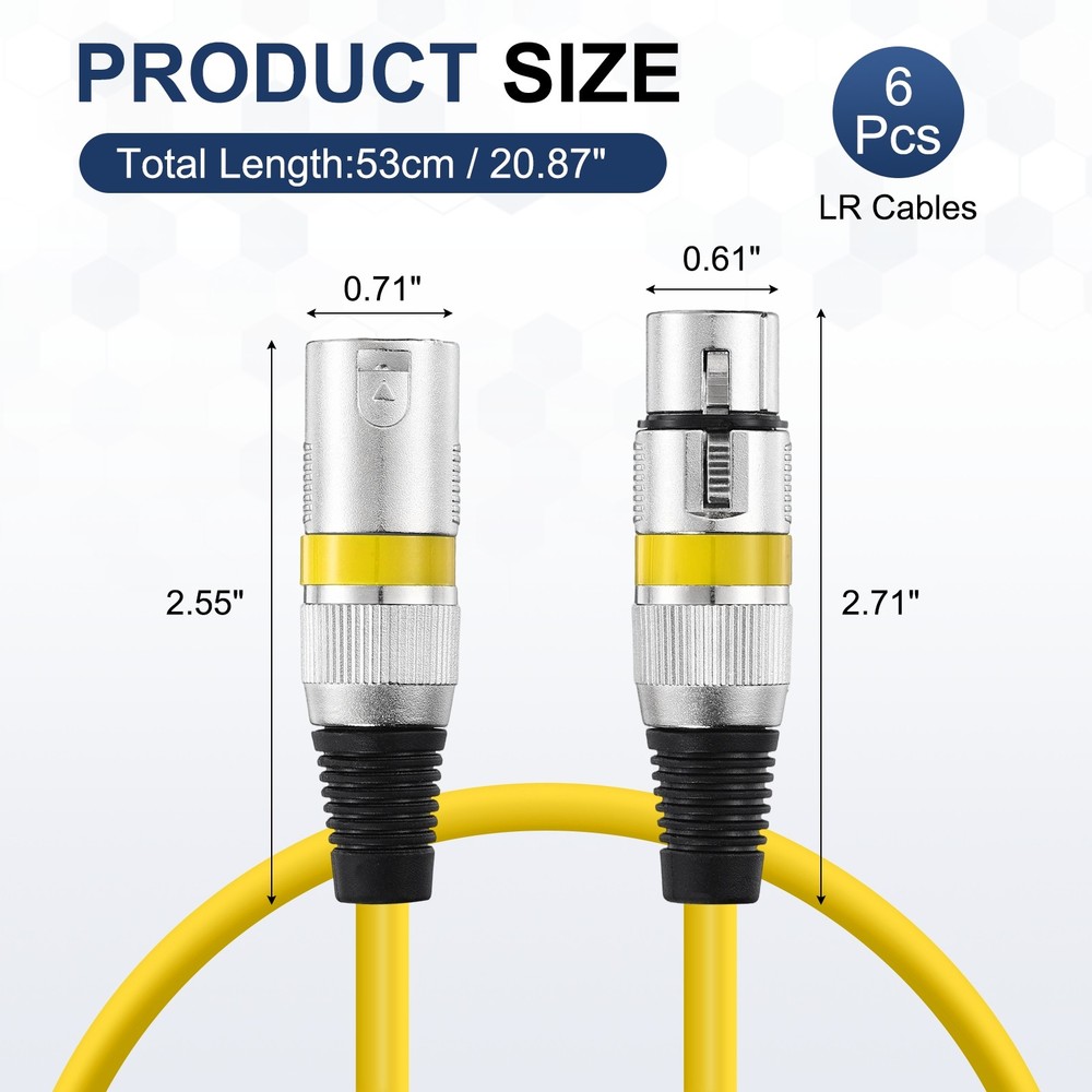 6 Pcs XLR Cables, 1.5 ft Microphone Cable for Live Recording Studios, Yellow