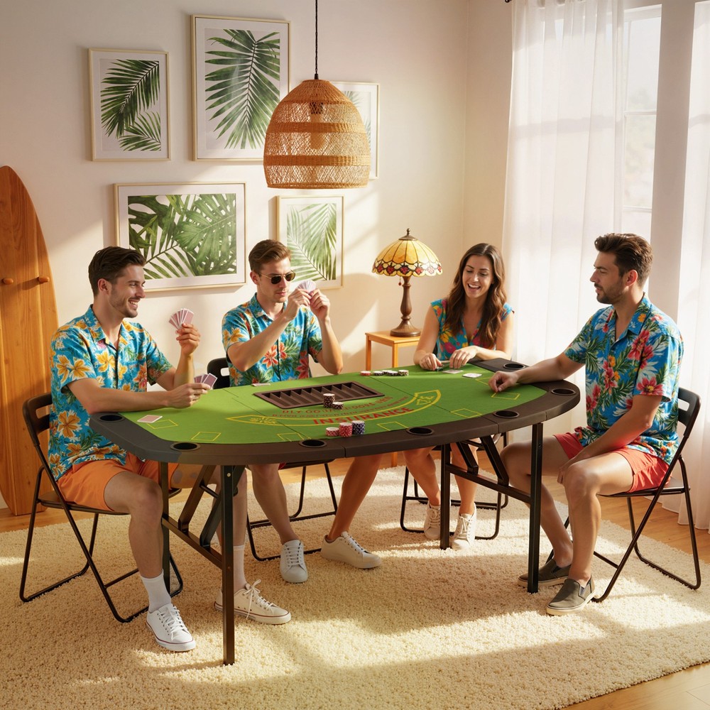 Soozier 72" Foldable Poker Table, Portable 8-Player Blackjack Table, Green