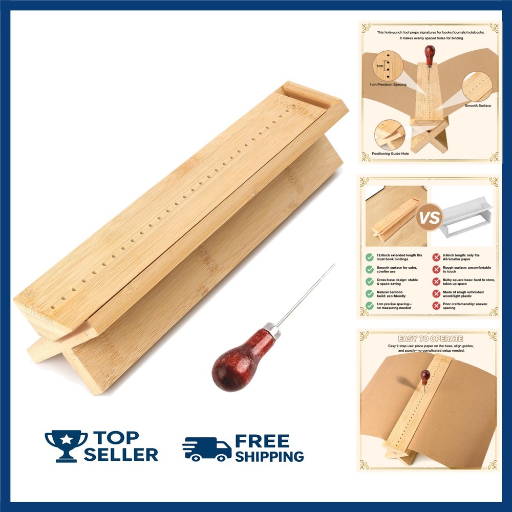 Bamboo Book Binding Cradle & Awl Kit - Durable Bookbinding Supplies, Easy Storag