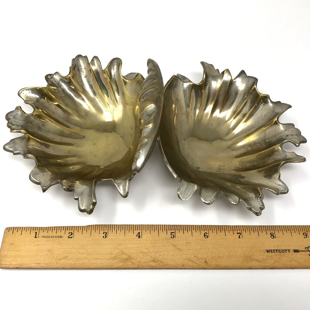Vtg 1969 Silverplate Seashell Freeform Double Candy Dish Handle Gold Interior