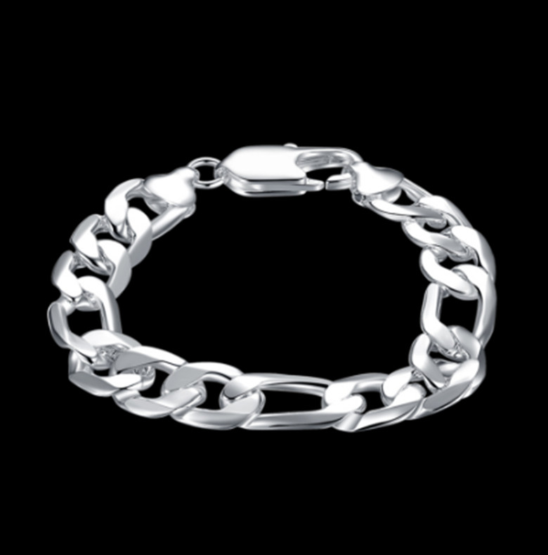 8" Mens 925 Sterling Silver 12mm Figaro Cuban Flat Link Chain Bracelet #BL429