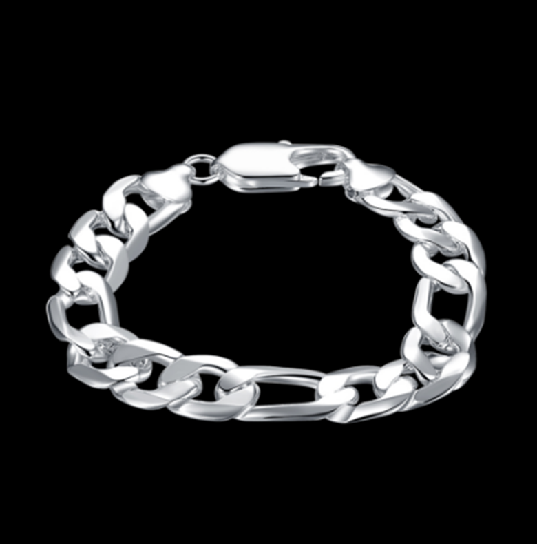 8" Mens 925 Sterling Silver 12mm Figaro Cuban Flat Link Chain Bracelet #BL429