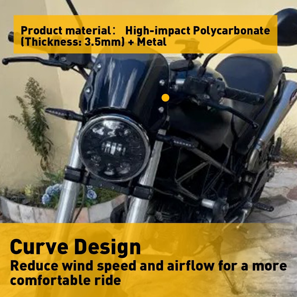 5"-7" Round Headlight Motorcycle Black Windshield Windscreen Universal For Honda