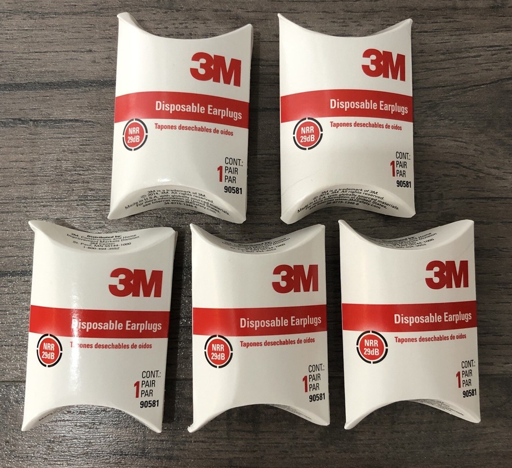 5 Pair Disposable Earplugs NRR 29 dB Individually Packaged Orange Foam U.S.A.