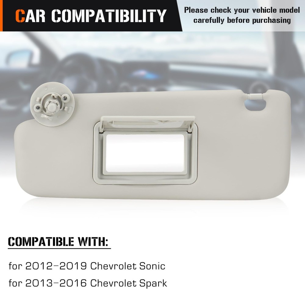 Sun Visor for 2012-2019 Chevy Sonic, 2013-2016 Spark, Left Driver Left, Grey