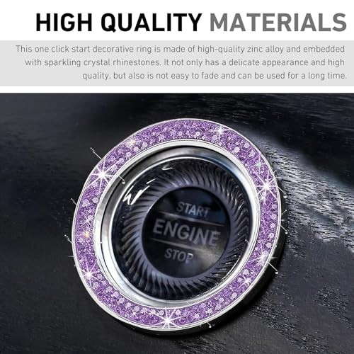 2 PCS Car Engine Start Stop Decoration Ring, Crystal Double Rhinestone Purple