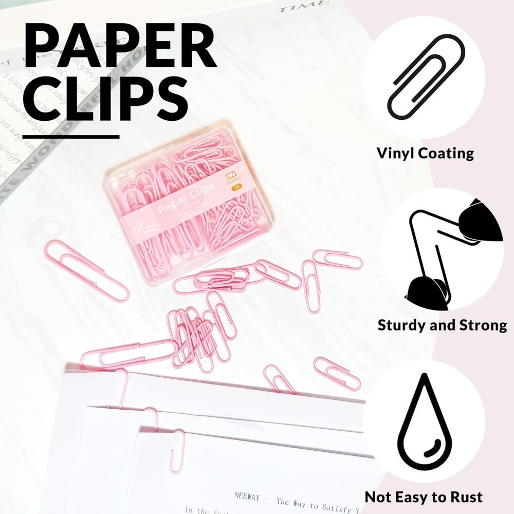 Assorted Sizes Small and Large Light Pink Paper Clips 70 Count Bulk Pack