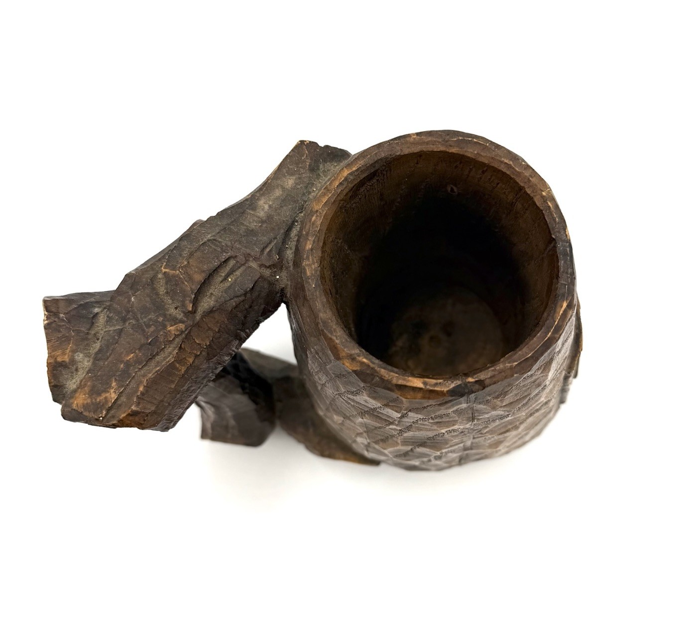 Hand Carved Wood Tankard Mug Lion Crest Rustic Medieval Decor