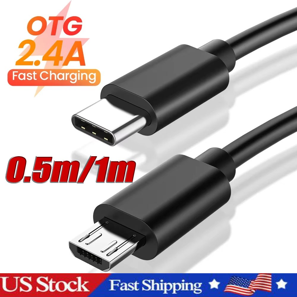 USB Type C to Micro 5V/2.4A Data & Sync Transfer OTG charging cable - Black