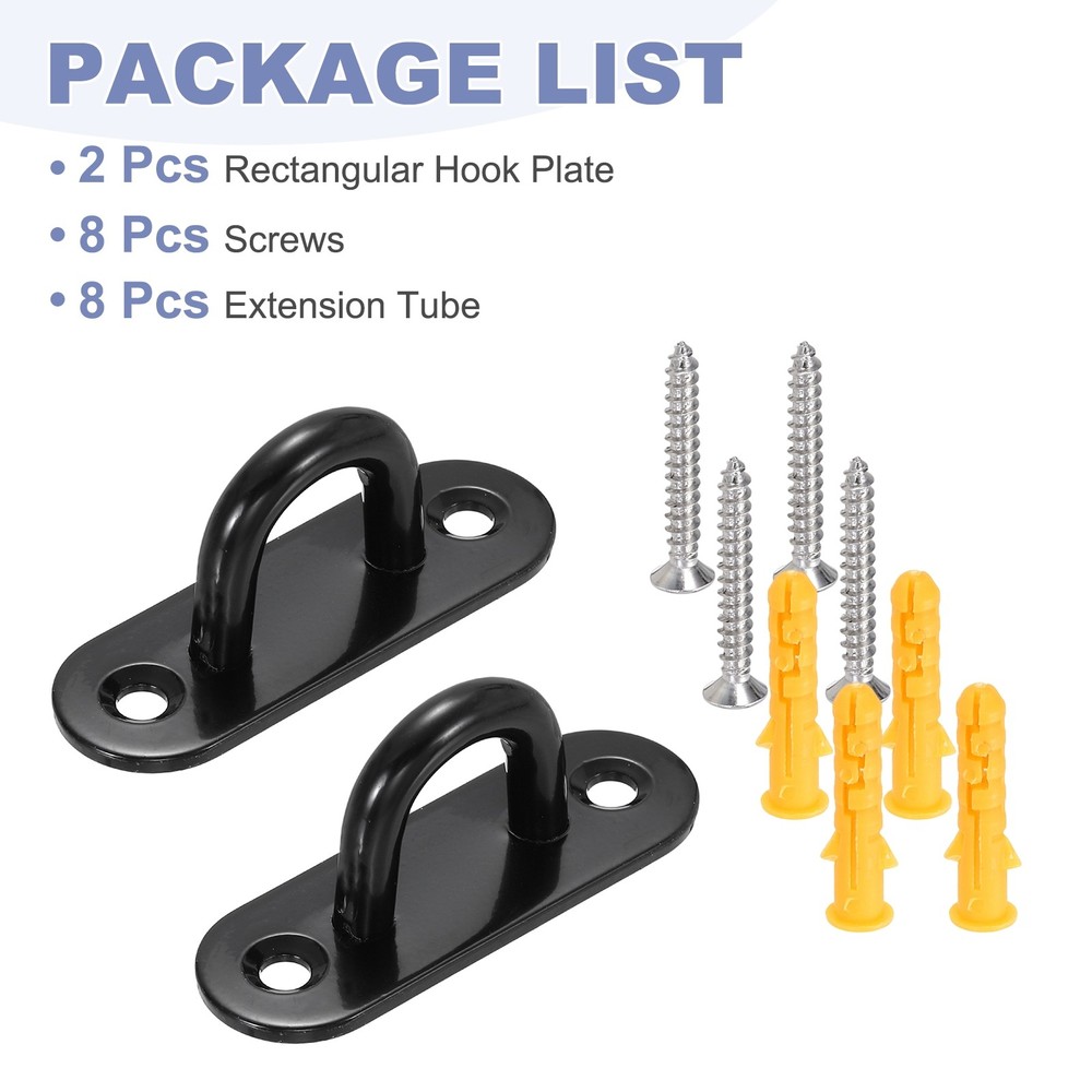2Pcs M6 Eyelet Bracket Set Rectangular Hook Plate and Hook, Black