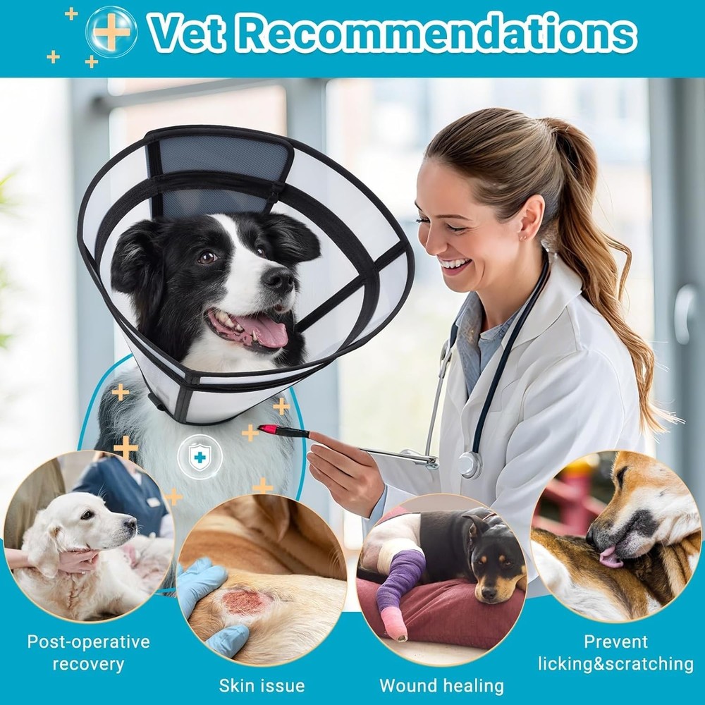 Dog Cone, Transparent Recovery Collar for Large Medium Small Pets, Adjustable...