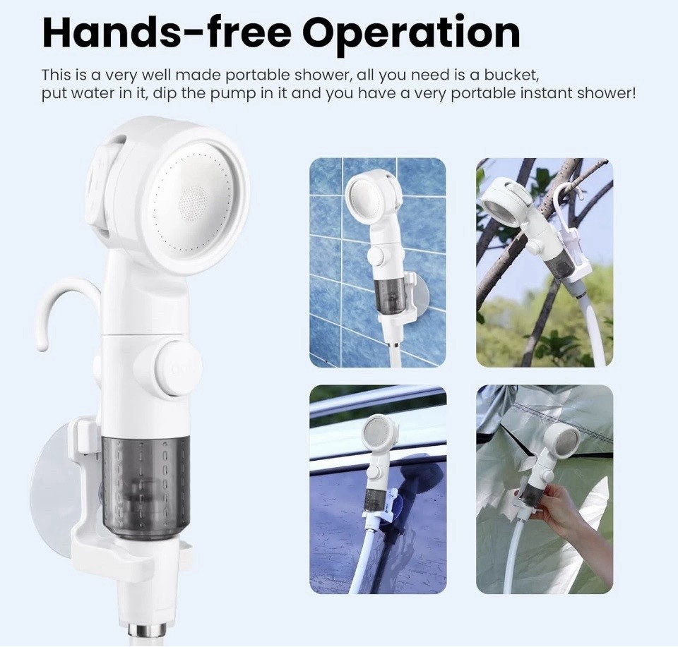 Ann Katy Portable Camping Shower Set Outdoor Camp Electric Pump Rechargeable NEW