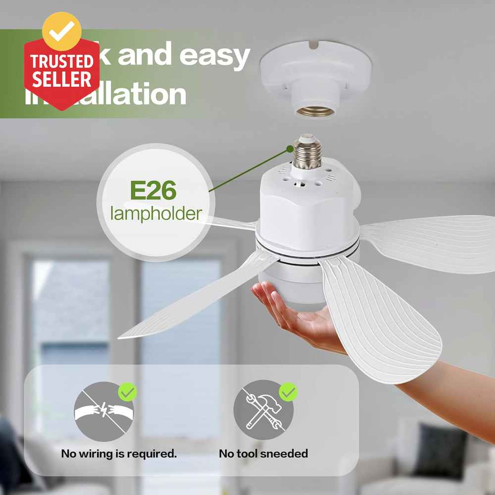 Socket Breeze Socket Fan Light with Remote Control, Portable Small Ceiling Fans