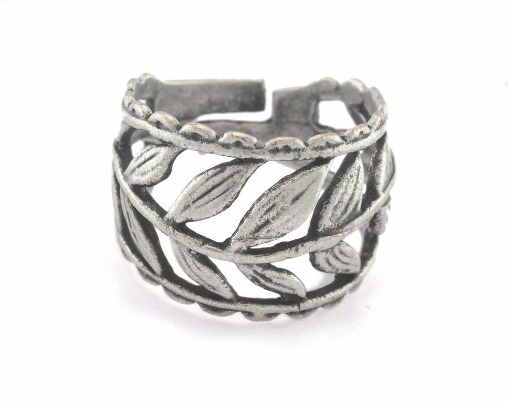Leaf Adjustable Ring Antique Silver Plated brass 18mm 8US innsize Adjustab 3349